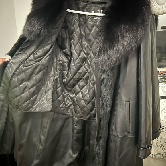Black Fur Leather Trench Jacket - Picture 4 of 4
